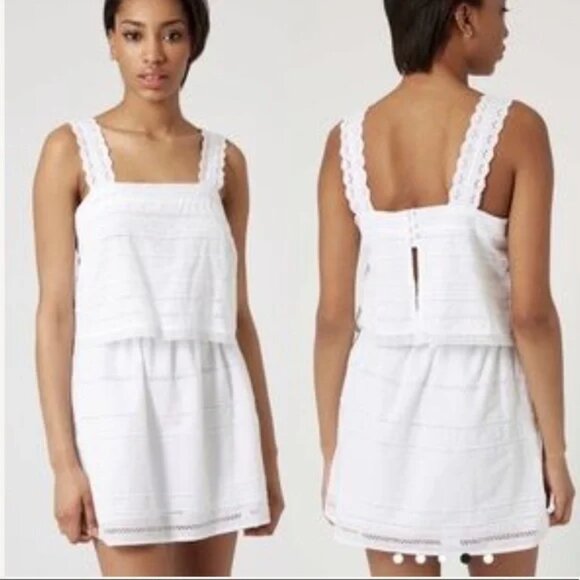 TopShop Boho Eyelet Lace Trim Overly Crochet Cotton Sundress White Sz 6 - Picture 2 of 13